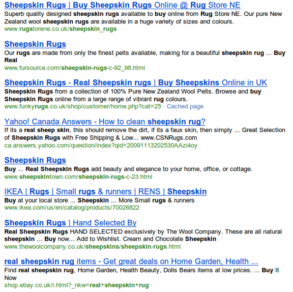 bing sheepskin results Google vs Bing Round 2: Product Search
