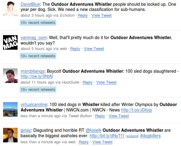 outdoor-adventures-whistler-twitter outdoor adventures whistler twitter Outdoor Adventures Whistler & Howling Dog Tours: Reputation Management Nightmare