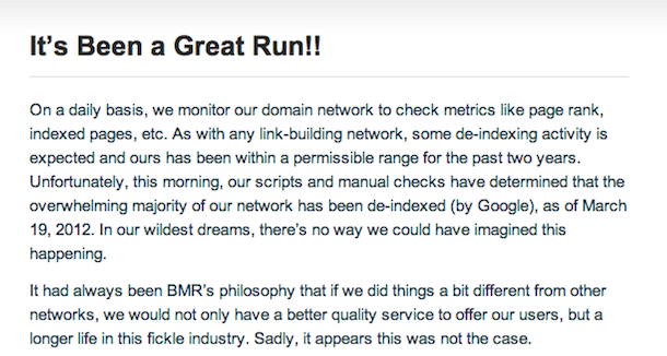 bmr closing doors Private Blog Networks Getting Deindexed?