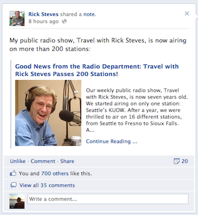 rick steves facebook activity Rick Steves and How To Correctly Build a Brand